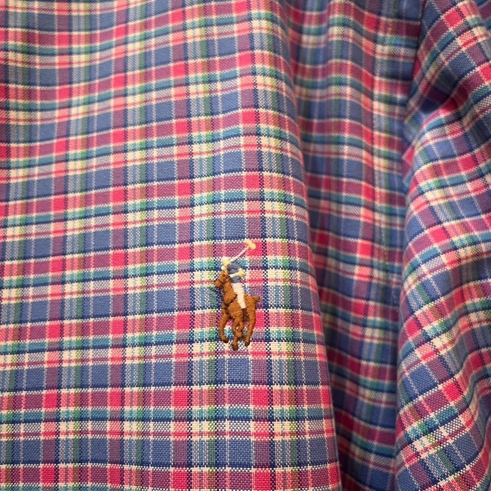 Ralph Lauren Pink, Blue & Green Plaid Button-Down Shirt with Polo Logo